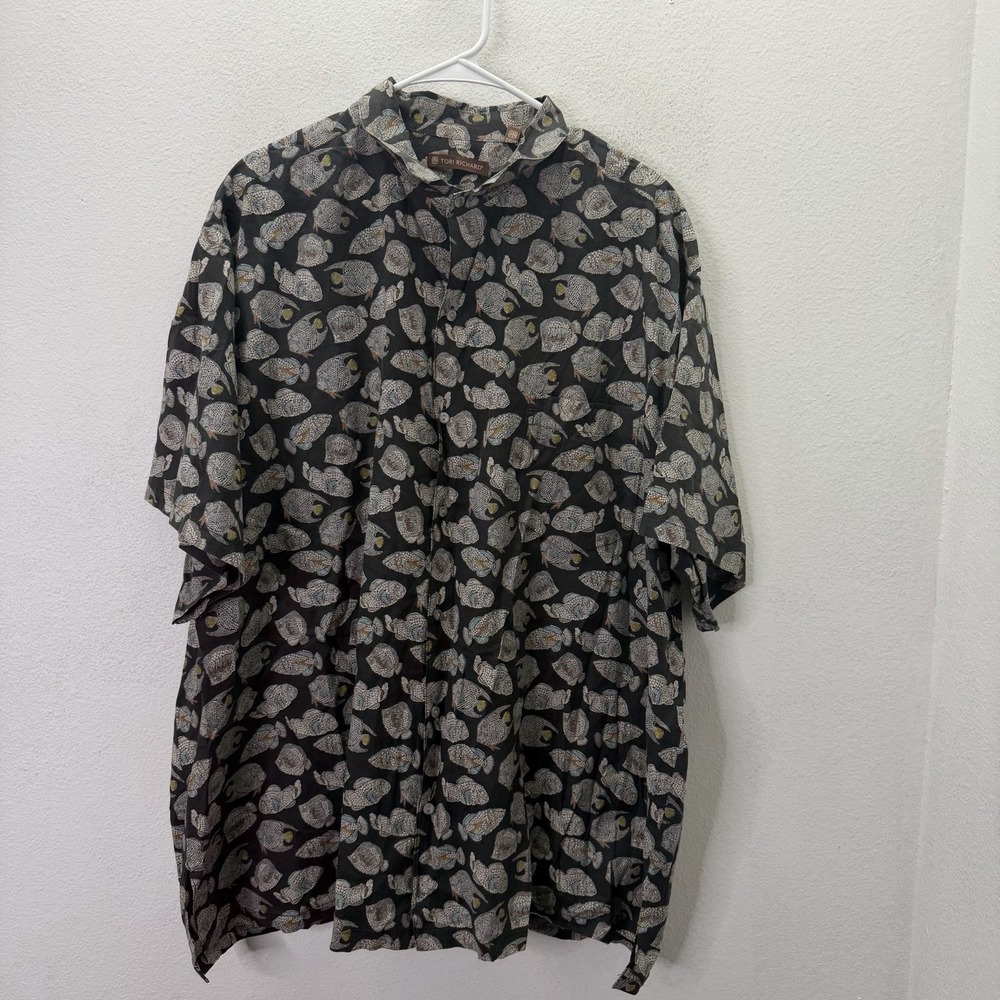 Tori Richard Shirt Mens 3XB Hawaiian Fish Palm Print Lightweight Vacation Resort